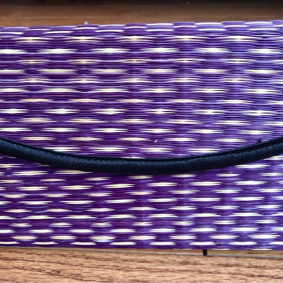 Saraye Tatami Purple Tan Baskets of Cambodia Geometric Shoulder Bag - Picture 3 of 9